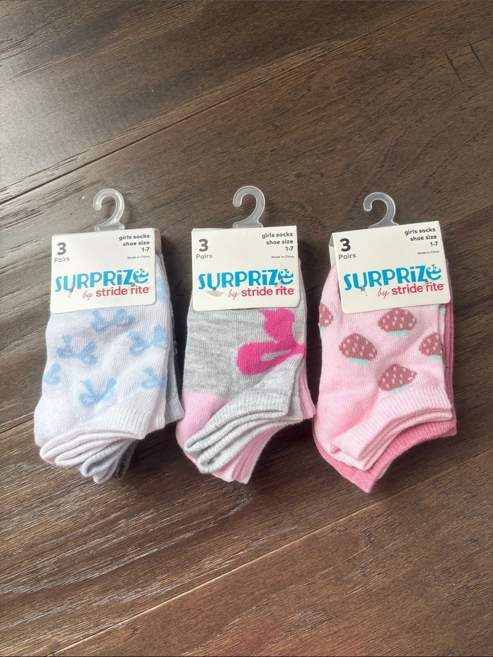 Stride rite Surprise 9 pair,3 3 packs ankle,pattern,hearts,bows,strawberry,solid